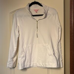 Lilly Pulitzer Sweatshirt White Lace Skipper Popover Half Zip. Size MEDIUM.
